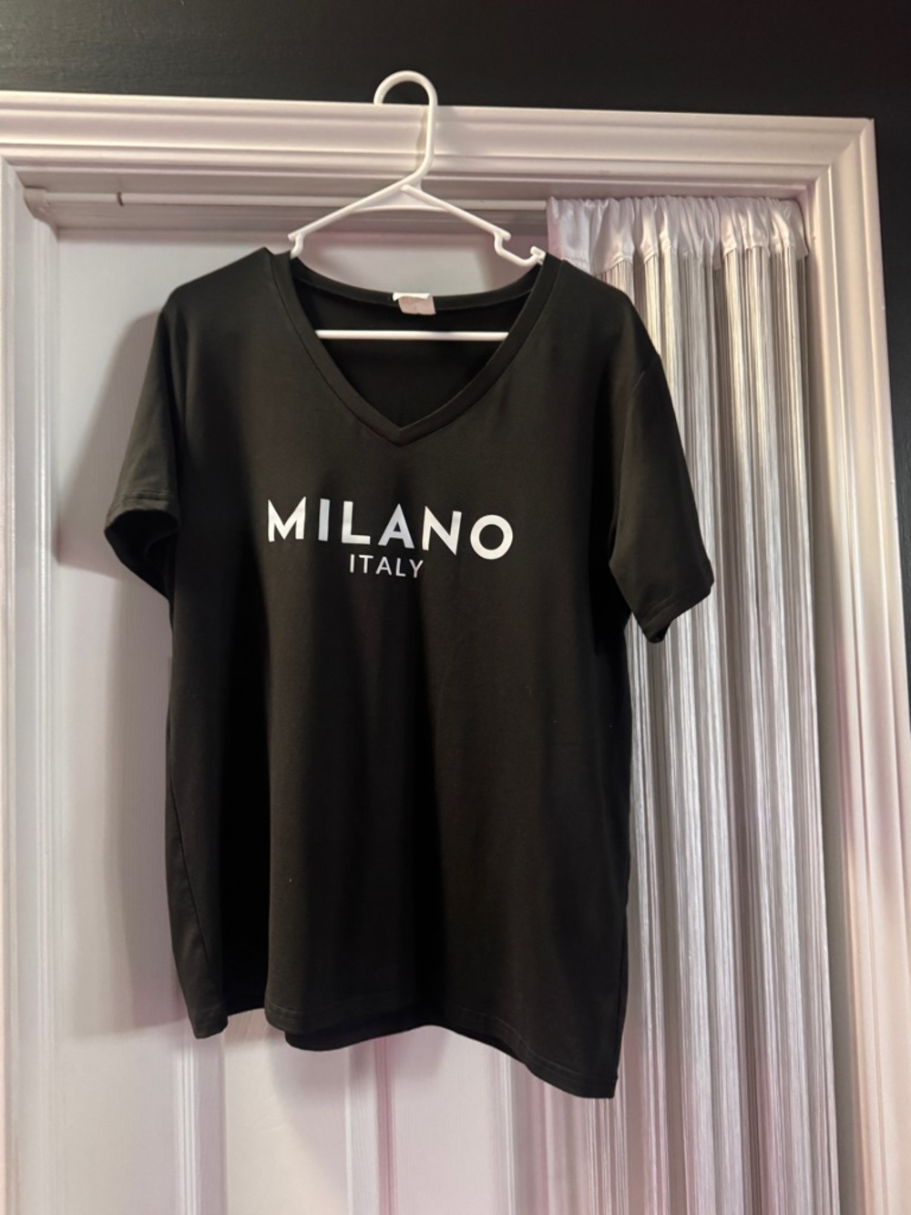 Milano Black V-Neck Graphic T-Shirt with White Logo